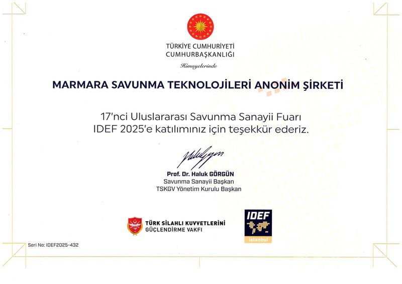 IDEF'25 Katılım Belgesi