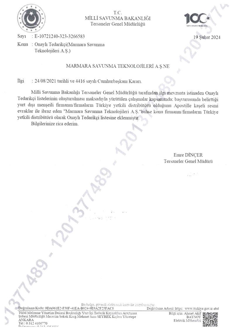 Onaylı Tedarikçi Sertifikası